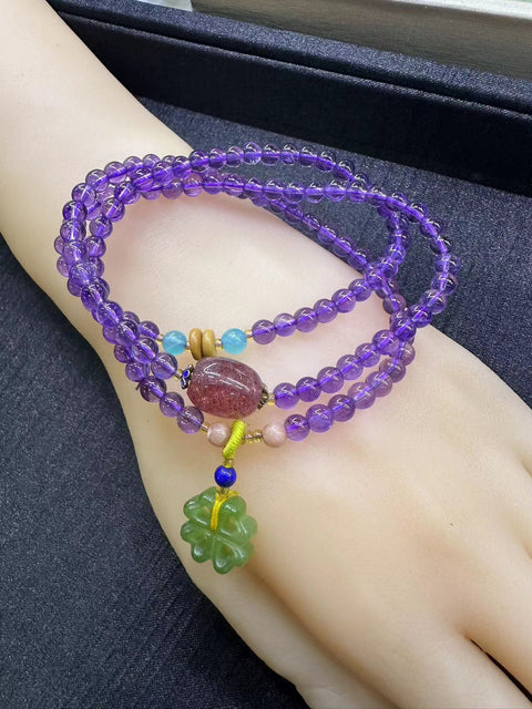 Gelang Gelang Batu Kecubung Manik-manik Bulat dan Elegan Warna Melamun Ukuran: 4,5 mm Semua berulir dengan manik-manik berkualitas tinggi Sudah termasuk pajak pengiriman.