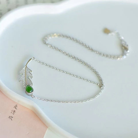 Set Kalung Bulu Jasper Teardrop Alami dari Perak 925 Model: Giok Bersih, Halus dan Hangat Termasuk Pengiriman dan Pajak