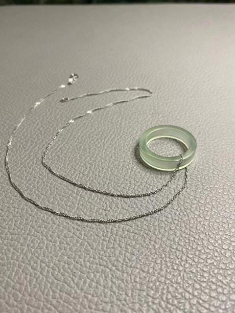 Kalung Cincin Liontin Rantai Giok Cui Alami Ukuran Ganda Ukuran 19,6 * 6mm 925 Rantai Perak Sudah Termasuk Pajak Pengiriman