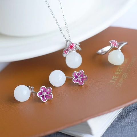 Set Ledakan Giok Hetian Alami 0255Kalung 10 * 10mm & nbsp; 1061Cincin 9 * 9mm & nbsp; 2098A Anting 10 * 10mm Termasuk ongkos kirim dan pajak