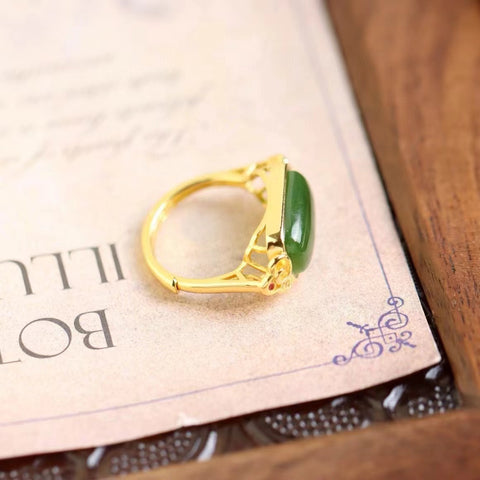 Cincin Pengadilan Jasper Alami 925 perak, warna yang tahan lama, giok yang bersih dan halus, sudah termasuk ongkos kirim dan pajak.