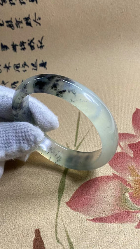 Gelang Tinta Es Alami Ukuran 56-58mm Ukuran 57.3mm Lebar Sisi 14.6mm Giok semuanya terjadi secara alami Pola acak termasuk pajak pengiriman!