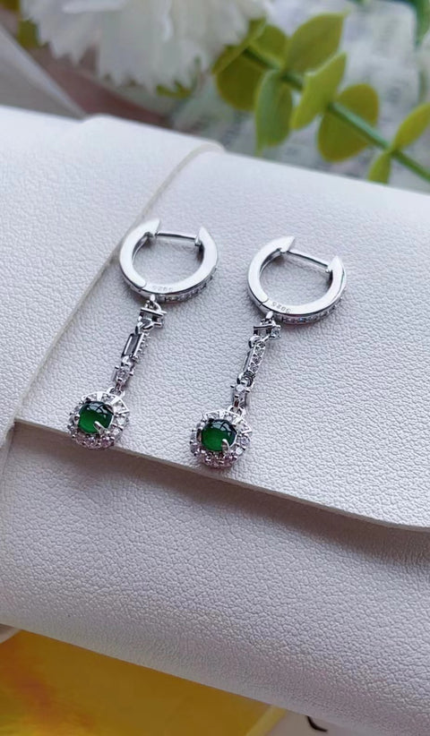 Anting-anting Jadeite Guatemala Alami Bahan Bersih 925 Perak Pengaturan Ukuran 0.6mm Gaya Sudah termasuk pajak pengiriman.