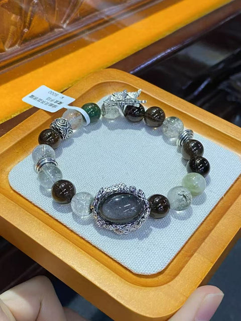 Gelang Kotak Sihir Gelang Gelang Kotak Sihir Kristal Perak Obsidian Hijau Hantu Hijau Ukuran 10mm Gaya Sangat serasi dengan aksesoris yang indah sudah termasuk pajak pengiriman