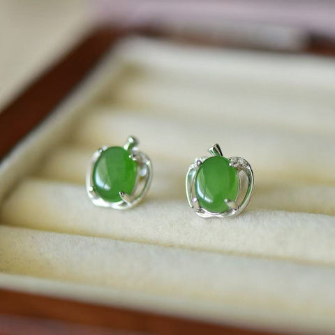 12054 Anting Apel Jasper Alami dari 925 Perak Ukuran 7 * 9mm Giok halus dan hangat, gaya yang indah, sudah termasuk pajak pengiriman.