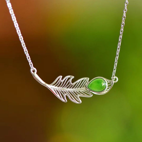 Set Kalung Bulu Jasper Teardrop Alami dari Perak 925 Model: Giok Bersih, Halus dan Hangat Termasuk Pengiriman dan Pajak