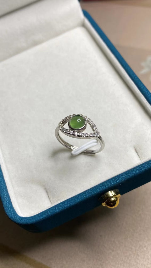 Cincin Mata Malaikat Giok Cui Giok Alami 925 Perak Bezel yang Dapat Disesuaikan Ukuran 6mm Giok bersih, halus dan hangat Termasuk ongkos kirim dan pajak.