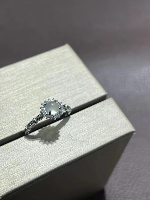 Cincin Giok Cui Alami 925 Gaya Pengaturan Perak Ukuran 5mm & nbsp; Giok itu bersih, halus dan hangat.