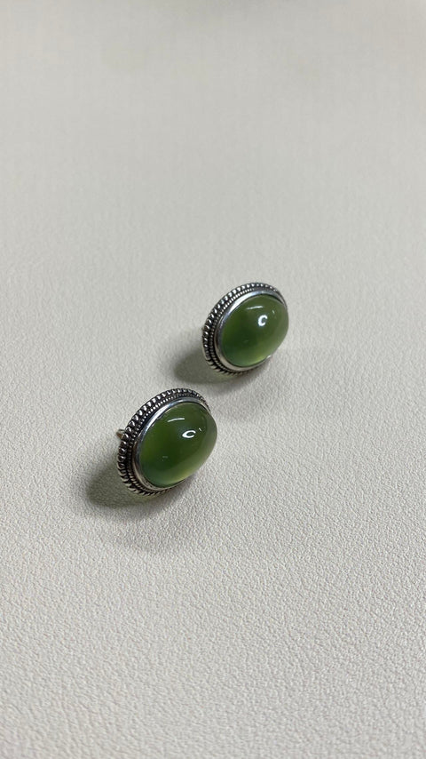 Anting Giok Cui Giok Hijau Penuh Anting-anting Pejantan Besar 925 Perak Set Ukuran 10 ✖️14mn Sudah Termasuk Pajak Pengiriman
