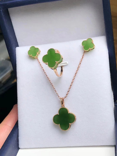 Set Semanggi Jasper Alami 18k Rose Gold Set Anting 11 * 4mm Kalung 15 * 3.5mm Cincin 11 * 3mm Gaya Termasuk ongkos kirim dan pajak.