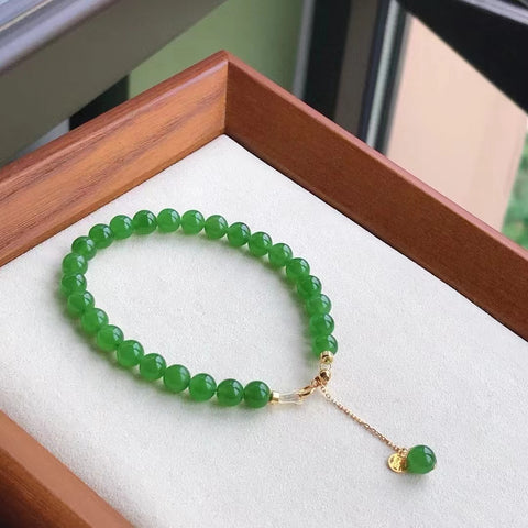 Gelang Jasper Alami 18k Emas Jepitan Set Warna Hijau Apel Indah dan Gaya Putih Sudah termasuk pajak pengiriman.