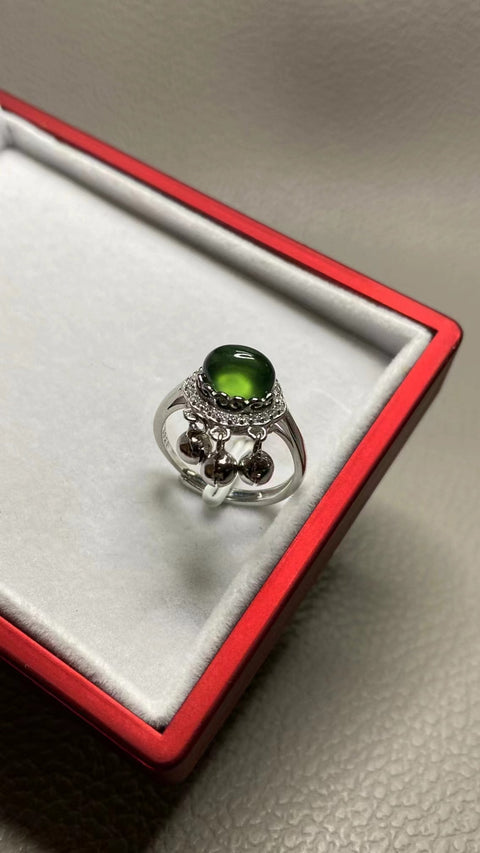Cincin Giok Alami 925 perak dengan bezel yang dapat disesuaikan Ukuran 6 * 9mm Termasuk pajak pengiriman
