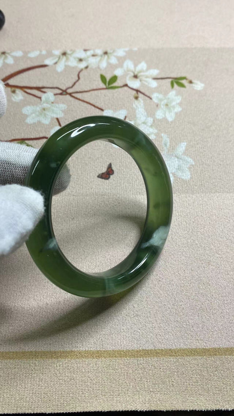 Gelang bahan Fine Jade 180 kaliber 52.8mm lebar 12.1mm semua pola alami acak termasuk pajak pengiriman