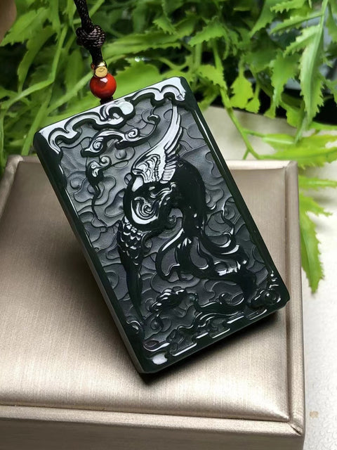 Giok Hetian Giok Hijau Domba Giok Phoenix Liontin Giok halus dan hangat Warna giok lembut Ukuran 62 * 40 * 9mm Pengiriman dan pajak sudah termasuk