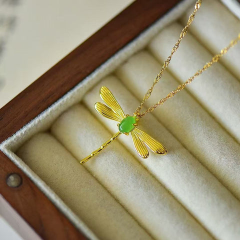 10861 Kalung Capung Jasper Alami yang terbuat dari perak 925 Ukuran 4 * 6mm Giok halus dan hangat, gaya yang indah sudah termasuk pajak pengiriman.