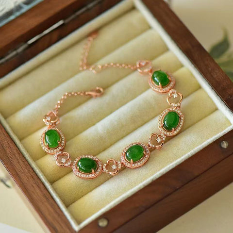 15901-1 Gelang Jasper Alami Ukuran 7 * 9mm 925 Giok Tatahan Perak adalah giok yang halus dan hangat, gaya yang indah sudah termasuk pajak pengiriman.