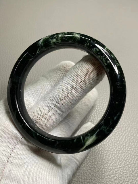 Gelang Bunga Bambu Hijau Tua Giok Cui Giok Alami Ukuran 58-60mm Ukuran 59mm Lebar Sisi 12.5mm Giok adalah semua yang terjadi secara alami Pola adalah acak Termasuk Pajak Pengiriman