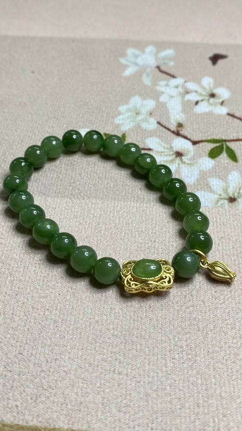 Gelang Jasper Alami dengan aksesoris Ukuran 8mm Giok baik-baik saja dan hangat, gaya yang indah sudah termasuk pajak pengiriman.