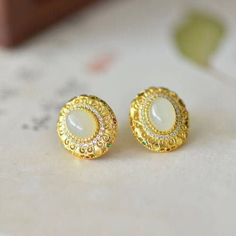 2809-2 Anting Filigree Giok Hetian Giok Xiang Yun 925 Tatahan Perak Ukuran 6 * 8mm Sudah Termasuk Pajak Pengiriman