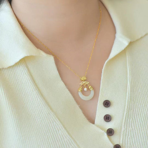 3434-2 Kalung Awan Keberuntungan Lingkaran Giok Hetian Alami dari 925 Perak Ukuran 5 * 21mm Termasuk Pajak Pengiriman
