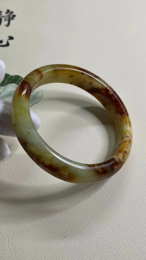 Gelang Giok Giok Bunga Giok Cui Alami Ukuran 59-61mm Ukuran 60.2mm Lebar Sisi 14mm Giok terjadi secara alami Pola acak termasuk Pajak Pengiriman