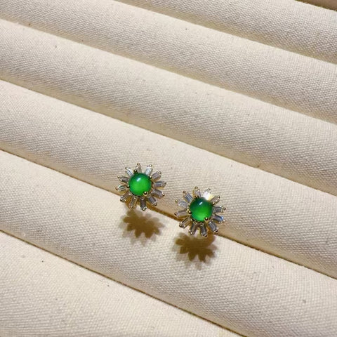 Cincin Bunga Matahari Jadeite Alami 925 Perak Pengaturan Ukuran 4mm Jade bersih dan halus, termasuk pajak pengiriman.