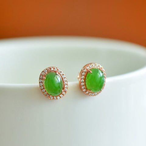 12018 Anting-Anting Tetesan Telur Jasper Alami dari Perak 925 Ukuran 6 * 8mm Giok halus dan hangat, gaya yang indah sudah termasuk pajak pengiriman.
