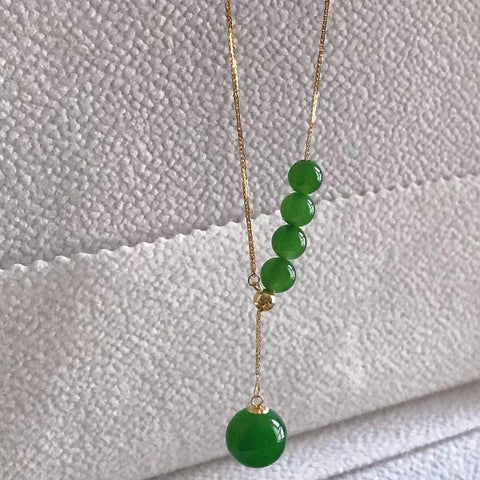 Kalung Jasper, gaya klasik ❣❣❣❣❣❣ Jadeite berkualitas tinggi, rantai emas 18 karat satu bagian, lihat detailnya Rantai terenkripsi 😯45cm, ukuran batu giok: 5/8mm ➕sertifikat ➕terkemas dengan indah ➕sudah termasuk pajak pengiriman!