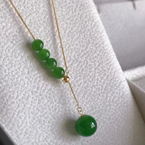 Kalung Jasper, gaya klasik ❣❣❣❣❣❣ Jadeite berkualitas tinggi, rantai emas 18 karat satu bagian, lihat detailnya Rantai terenkripsi 😯45cm, ukuran batu giok: 5/8mm ➕sertifikat ➕terkemas dengan indah ➕sudah termasuk pajak pengiriman!